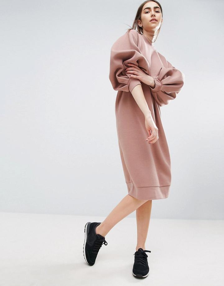 Asos White Balloon Sleeve Sweat Dress - Pink
