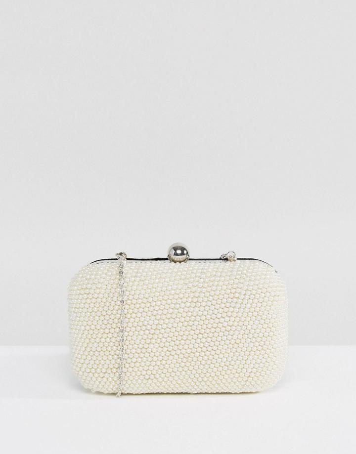 Park Lane Handmade All Over Pearl Effect Embellished Structured Clutch Bag - Cream