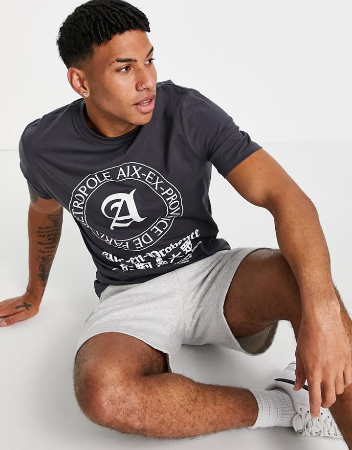 River Island Printed T-shirt In Gray-grey