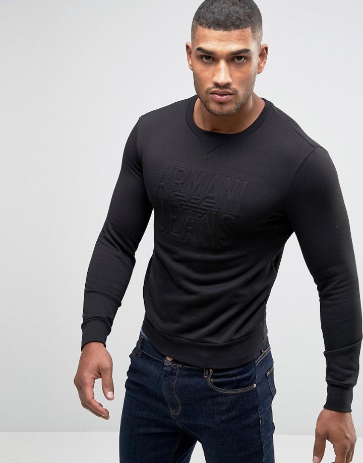 Armani Jeans Sweatshirt With Embossed Logo - Black