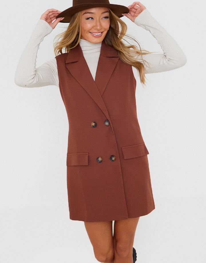 In The Style X Perrie Sian Sleeveless Blazer Dress In Chocolate-brown