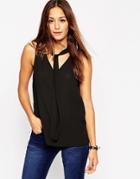 Asos Long Line Tank With Neck Tie - Black