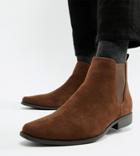 Asos Design Wide Fit Chelsea Boots In Brown Faux Suede
