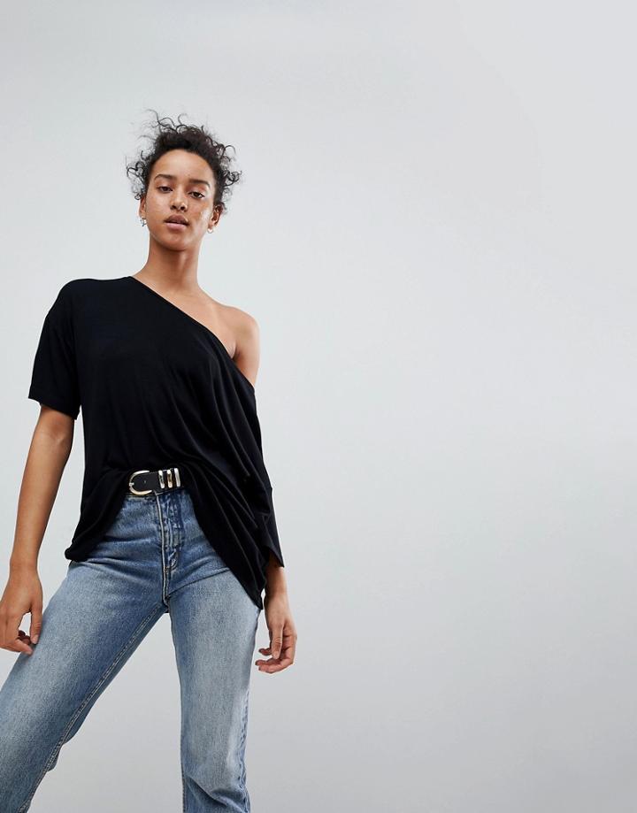 Asos Off Shoulder T-shirt In Rib - Black