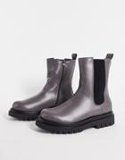 Truffle Collection Pull On Chunky Chelsea Boots In Gray Faux Leather-brown