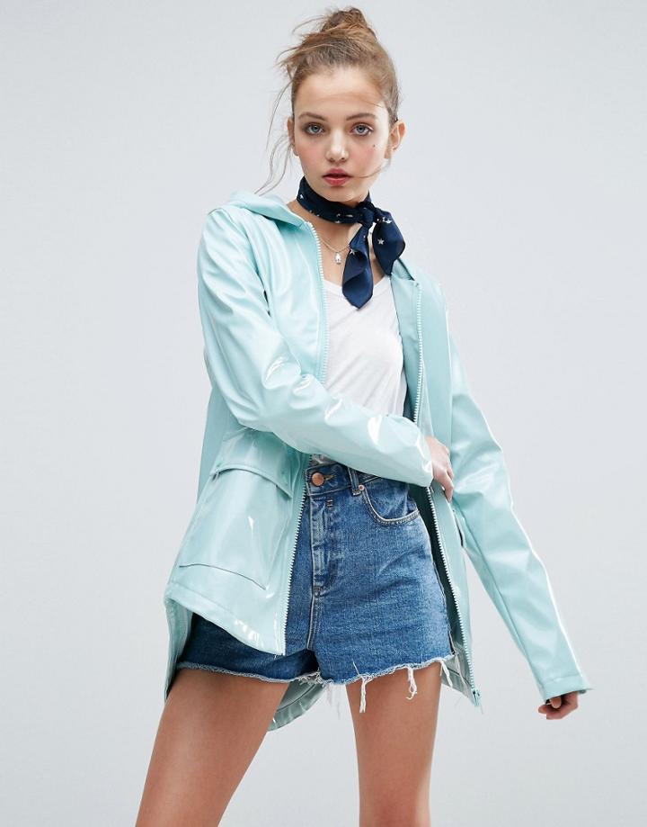 Asos Vinyl Rain Trench With Mesh Lining - Green