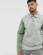 Native Youth Long Sleeve Polo In Gray With Contrast Sleeve In Green