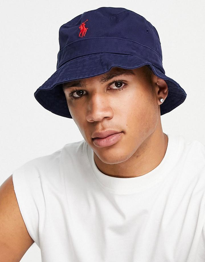 Polo Ralph Lauren Bucket Hat With Pony Logo In Navy