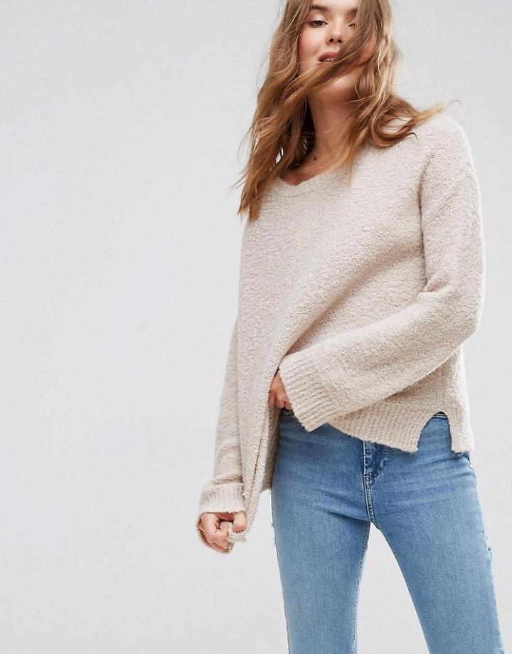 Asos Sweater With Slash Neck In Boucle Yarn - Beige