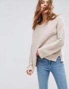 Asos Sweater With Slash Neck In Boucle Yarn - Beige