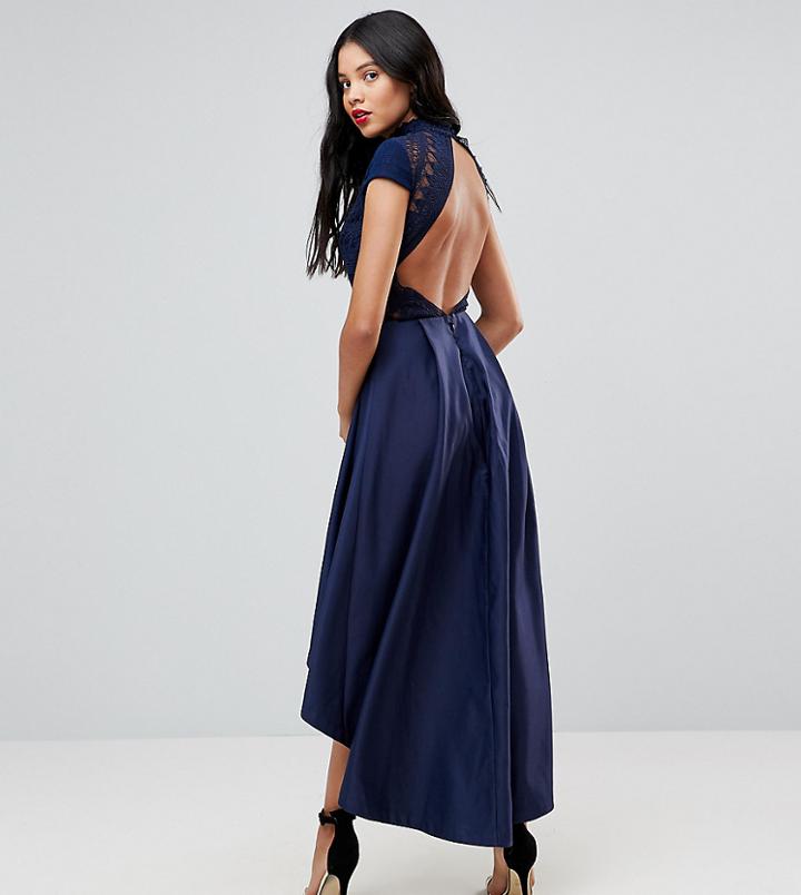 Chi Chi London Tall High Low Midi Dress With Open Back-navy