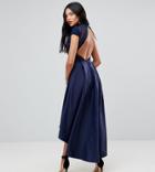 Chi Chi London Tall High Low Midi Dress With Open Back-navy
