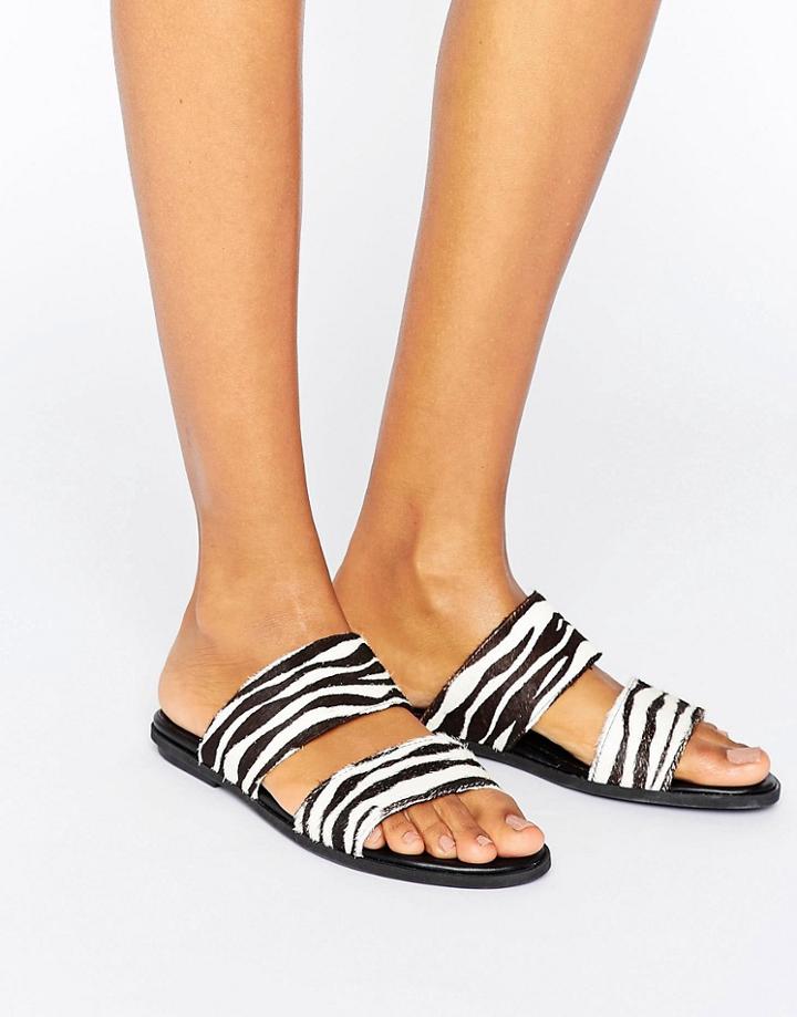 Vagabond Natalia Zebra Leather Faux Pony Fur Slides - Multi