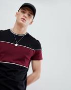 Asos Design T-shirt With Contrast Twisted Jersey Panels In Black - Black
