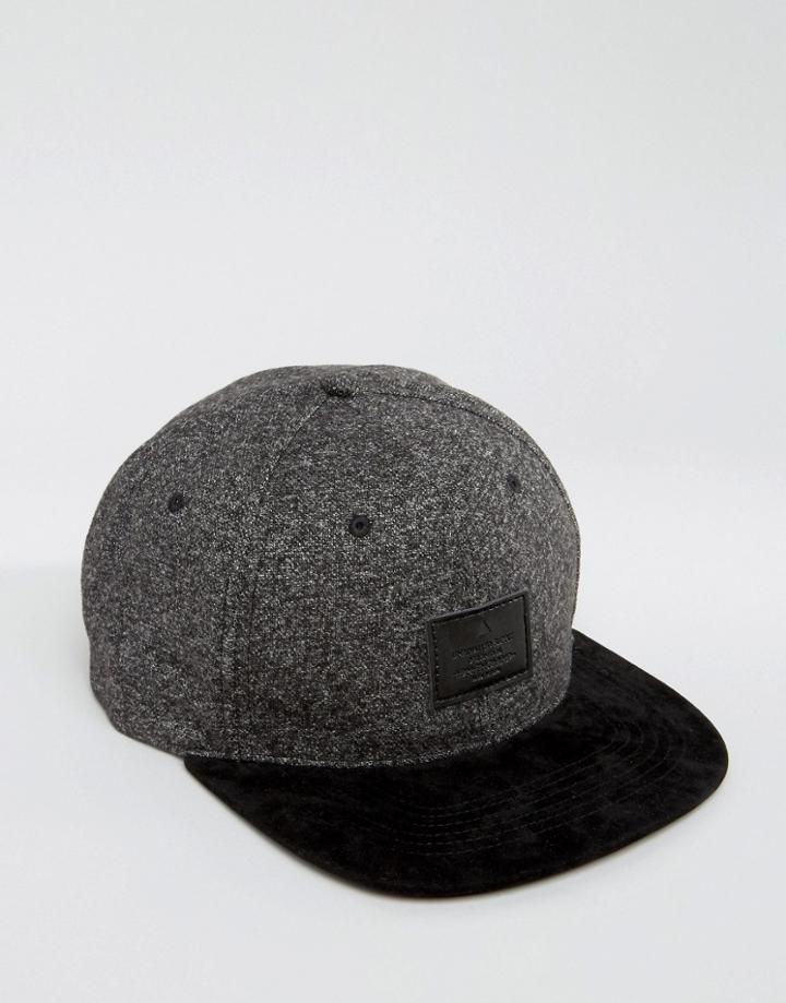 Asos Snapback Cap In Monochrome Melton Mix With Contrast Peak - Black