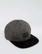 Asos Snapback Cap In Monochrome Melton Mix With Contrast Peak - Black