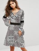 Rock & Religion Paisley Lace Up Front Swing Dress - Multi