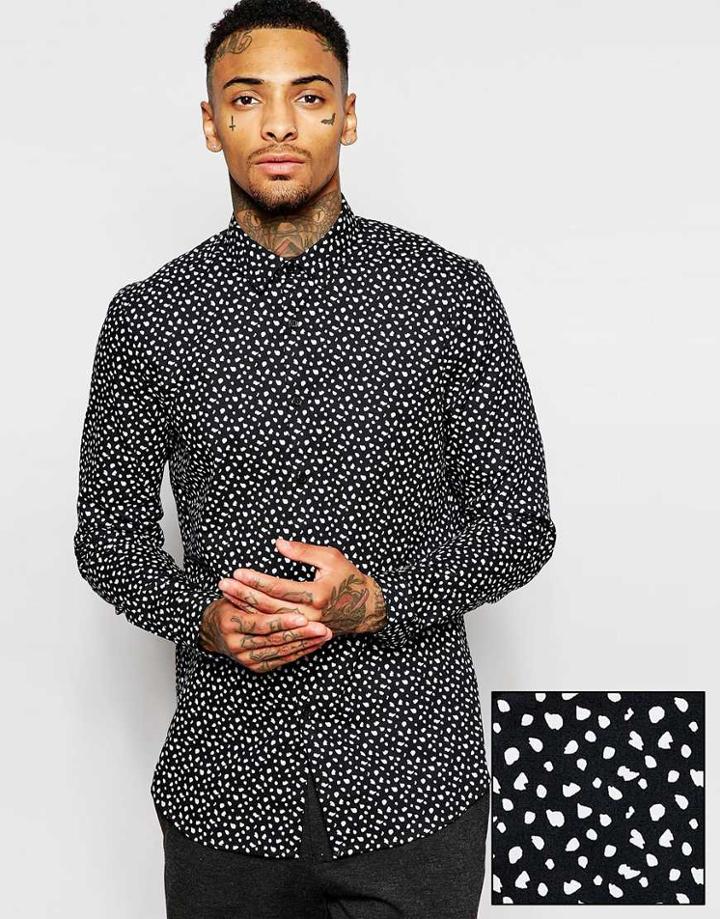 Asos Shirt With Long Sleeve And Ditsy Print - Black