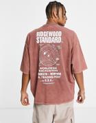 Asos Design Oversized T-shirt In Washed Brown With Text Back & Chest Print
