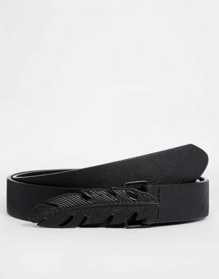 Asos Belt With Black Coated Feather Buckle - Black