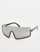 Topshop Rimless Visor Sunglasses With Flash Lens-silver