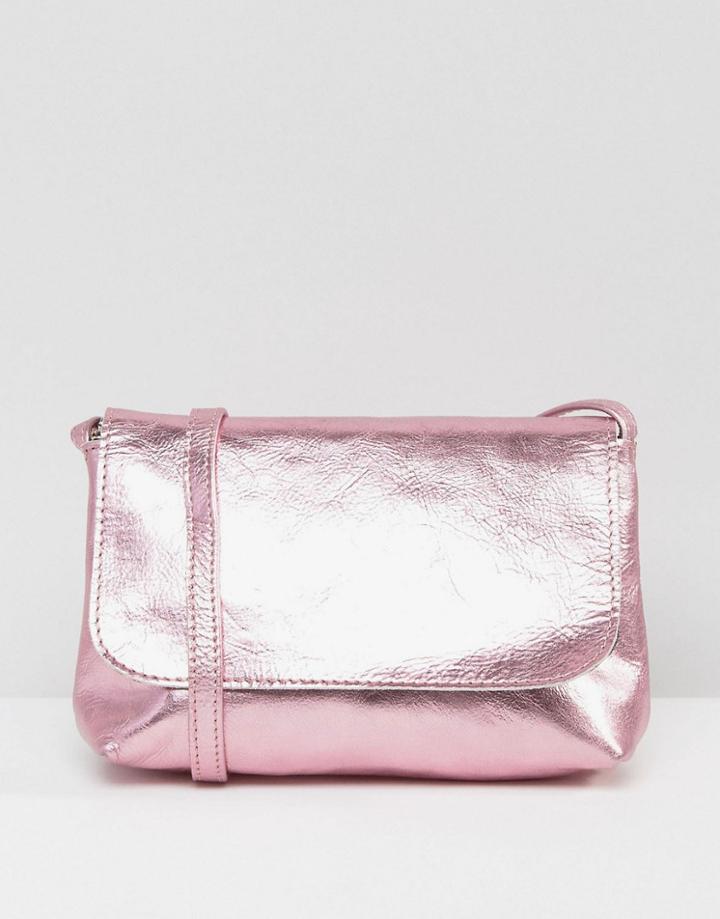 Asos Metallic Soft Leather Cross Body Bag - Pink