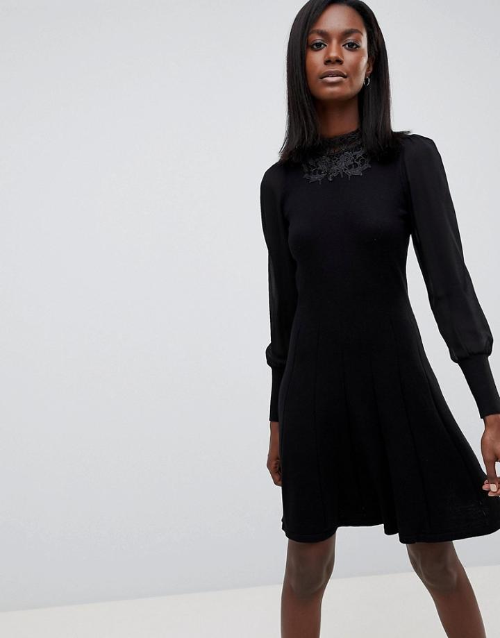 Oasis High Neck Lace Dress - Black