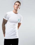 Asos Longline Extreme Muscle T-shirt With Text & Embroidery Print - White