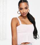 Miss Selfridge Petite Textured Shirred Tie Strap Cami In Pink - Pink