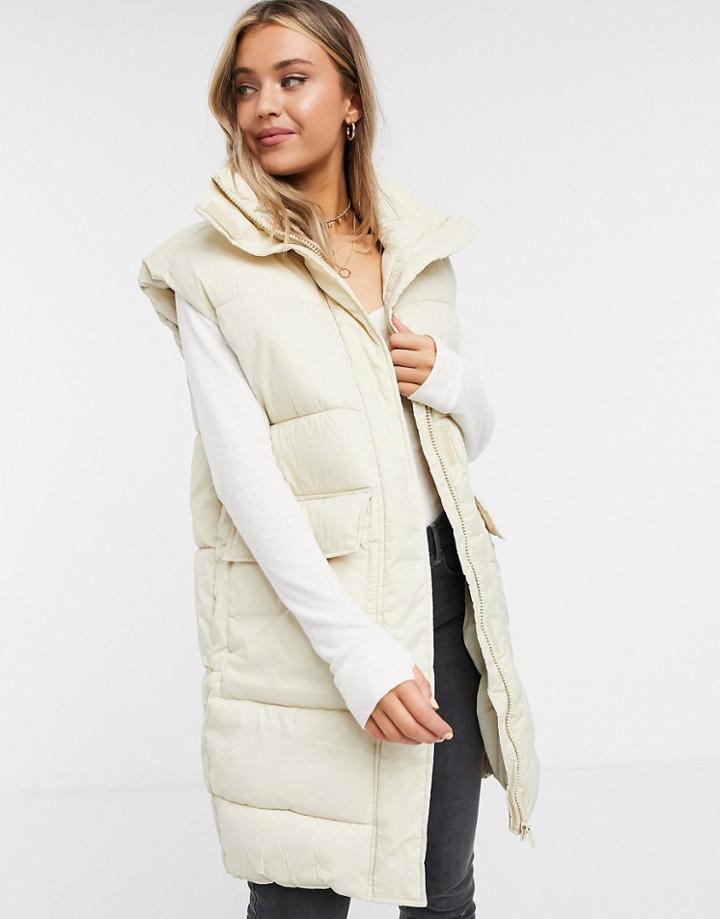 Monki Lumi Recycled Sleeveless Padded Vest In Beige-neutral