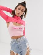 O Mighty High Neck 2 Piece Top With That's Hot Embroidery-pink