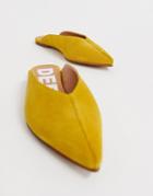Depp Leather Pointed Mules In Mustard - Yellow
