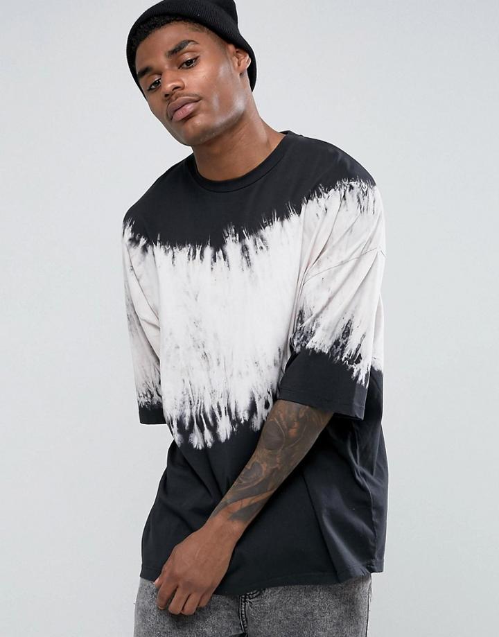 Asos Oversized Half Sleeve T-shirt In Drippy Bleach Wash - Beige