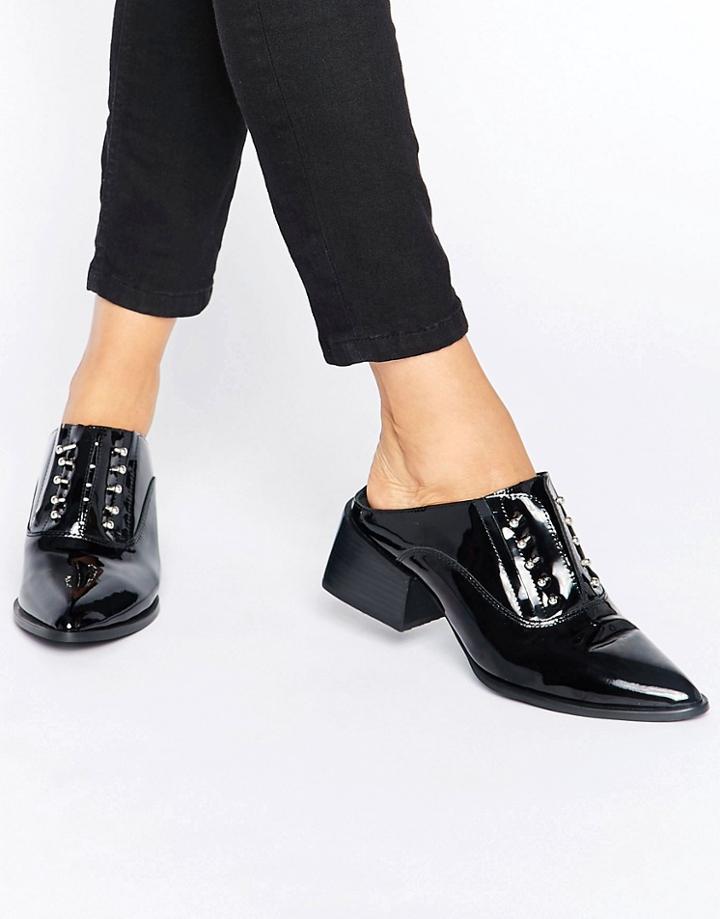 Sol Sana Claire Bar Black Patent Leather Mules - Black