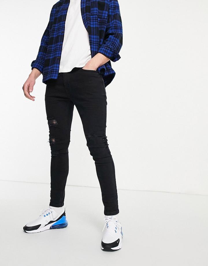 Night Addict Skinny Destroyed Denim Jeans In Black