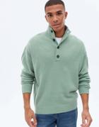 New Look Relaxed Funnel Neck Sweater With Button Detail In Khaki-green