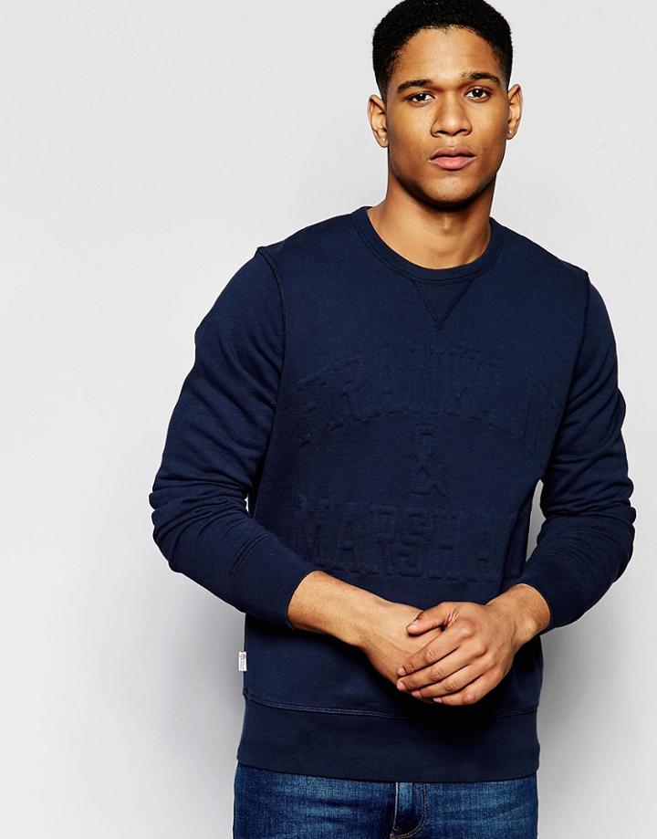 Franklin And Marshall Crew Neck Sweatshirt With Tonal Chest Logo - Navy