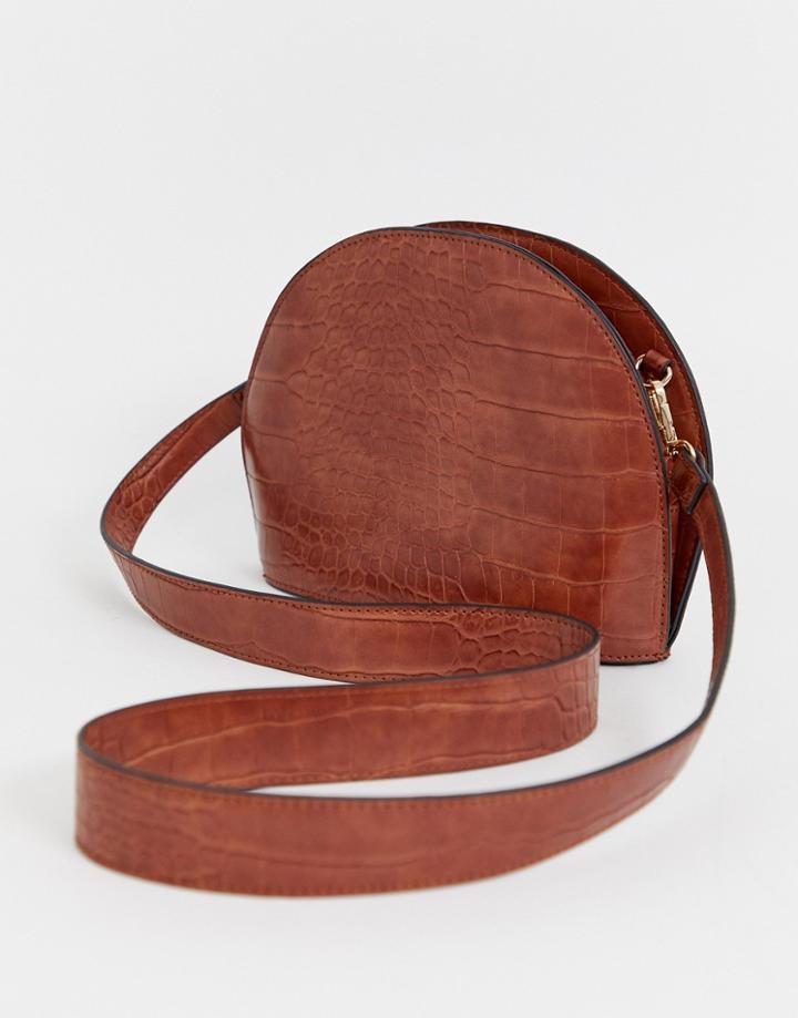 Asos Design Large Croc Half Moon Cross Body Bag-tan