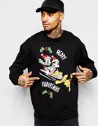 Asos Holidays Oversized Sweatshirt With Mickey Mouse Print - Black