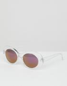 Asos Design Oval Sunglasses In Clear With Purple Mirror Lens - Gold