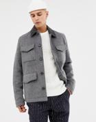 Asos Design Wool Mix Field Jacket With Cord Collar In Charcoal - Gray