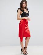 Asos Satin Midi Skirt With Thigh Split - Red