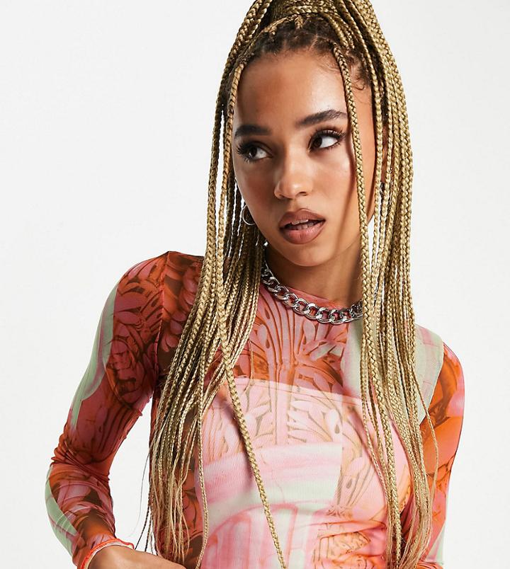 Asyou Mesh Long Sleeve Coordinating Top In Renaissance Print-multi