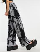 Topshop Boyfriend Faces Print Jean In Washed Black