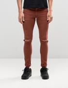 Asos Extreme Super Skinny Jeans With Knee Rips In Rust - Friar Brown