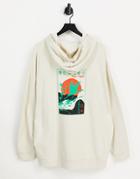 Asos Design Oversized Hoodie In Beige With Stork Back Print-neutral