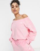 Adidas Originals 'relaxed Risqu ' Velour Off The Shoulder Sweatshirt In Vibrant Pink