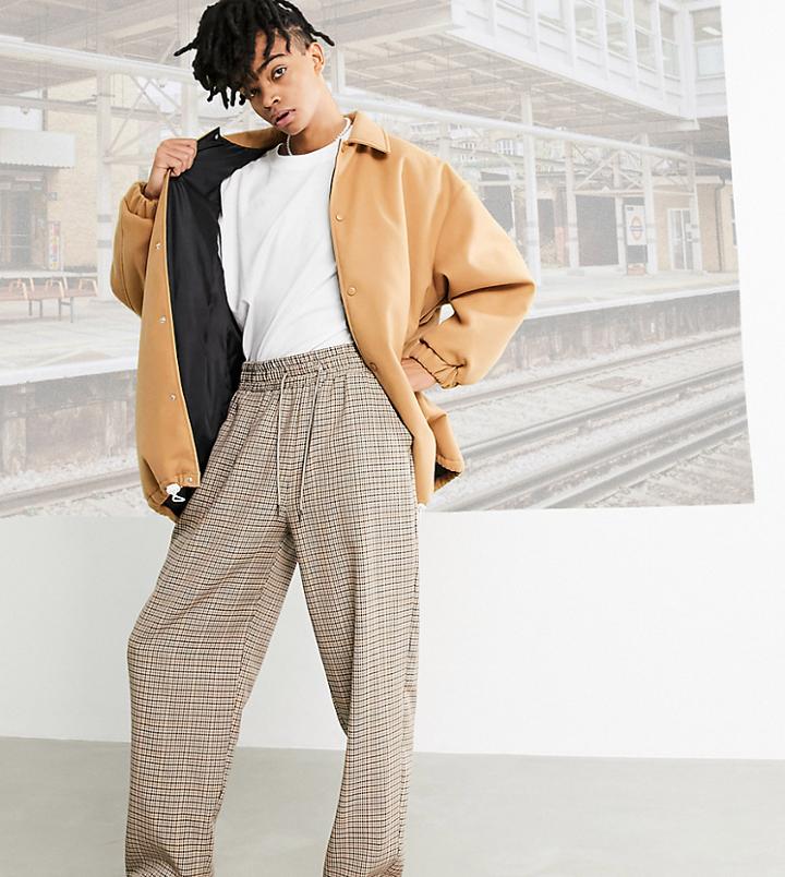 Collusion Straight Leg Sweatpants In Brown Check