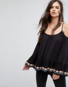 Hazel Cold Shoulder Border Embroidered Top - Pink