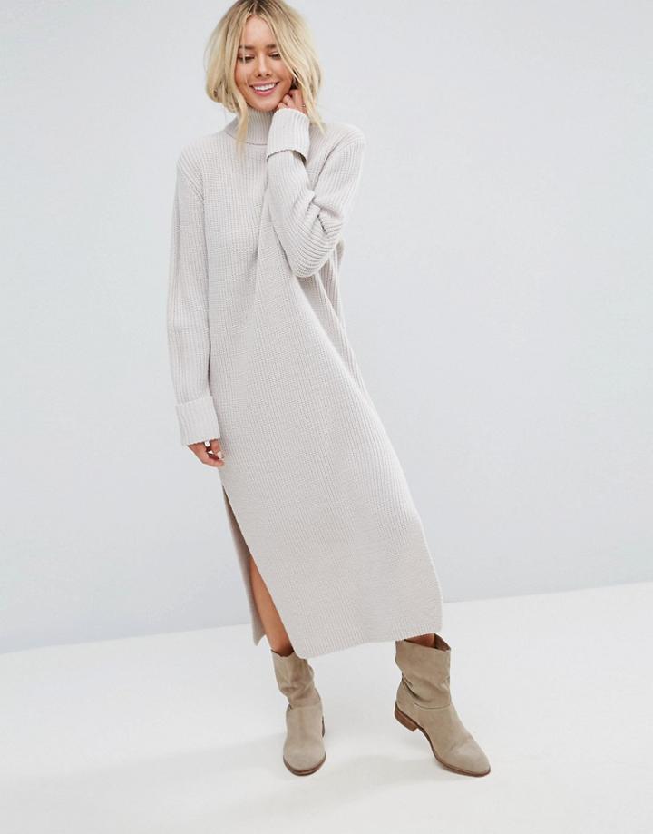 Asos Knitted Maxi Dress With Splits - Stone